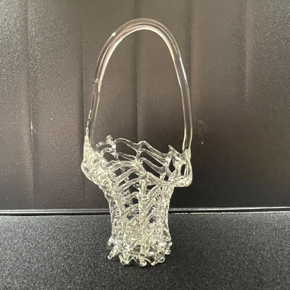 Other - EUC Spun Glass Basket Ornament, Handblown, Clear, 3 7/8" T x 1 3/4" D